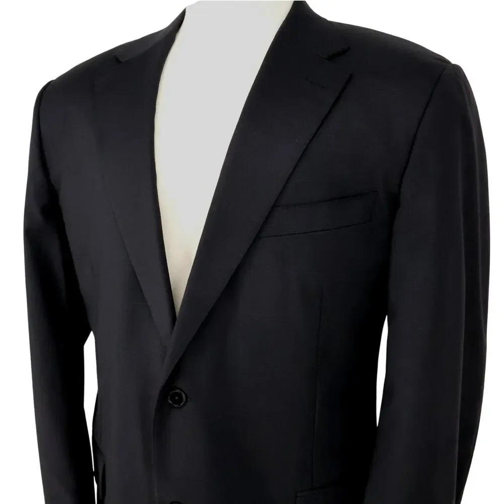 Canali Sport Coat Mens 56 IT 46R Black Gray Plaid Wool Lined Blazer Jacket Italy